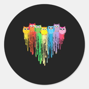 Adesivo Redondo Coração de Coruja Fofo Orgulho Lgbtq Mês do Orgulh