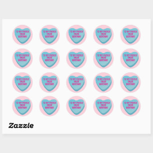 Adesivo Redondo Coração de Doce Sticker Azul para Troca no Dia dos