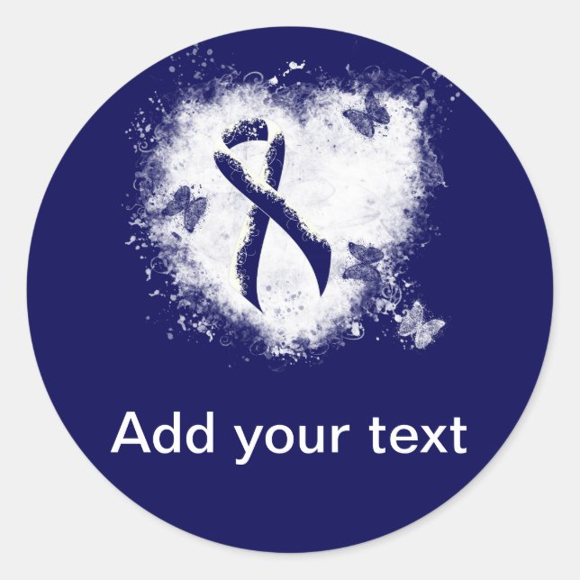 Adesivo Redondo Coração de Grunge Azul Escuro (Frente)