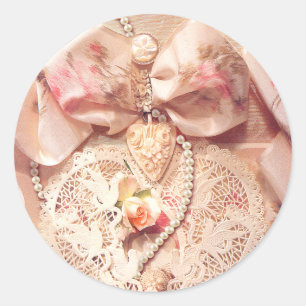 Adesivo Redondo CORAÇÃO DE LACE, ROSAS e PERAS de SHARON SHARPE