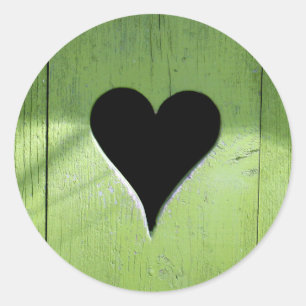 Adesivo Redondo Coração de madeira SHABBYCHIC preto verde