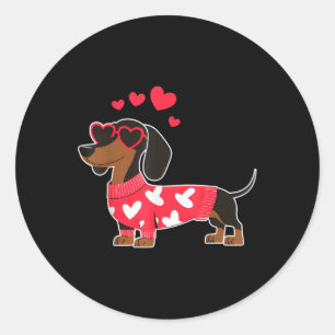 Adesivo Redondo Coração de Namorados Bonito Dachshund Mama Com Lâm