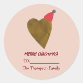 Adesivo Redondo Coração de Ouro Chic com Presente Rosa de Chapéu d