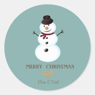 Adesivo Redondo Coração de ouro de Natal elegante, boneco de neve