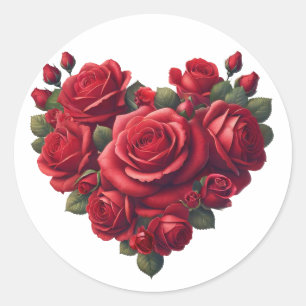 Adesivo Redondo Coração de Rosas - Arte Floral Romântica
