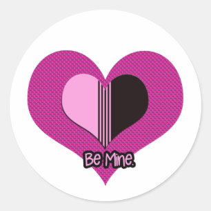 Adesivo Redondo Coração de São Valentim Rosa e Preto Seja Meu