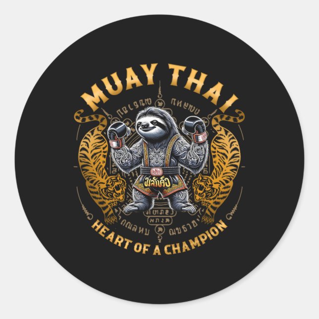 Adesivo Redondo Coração De Um Campeão - Kickboxing E Muay Thai Dev (Frente)