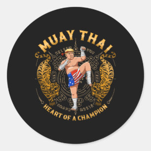 Adesivo Redondo Coração de um Campeão - Kickboxing e Muay Thai Tru