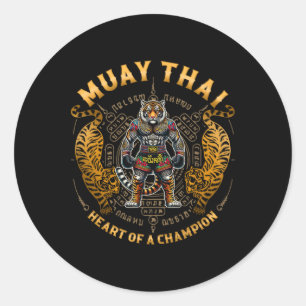 Adesivo Redondo Coração de um Campeão - Kickboxing e Tigre Muay Th