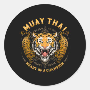 Adesivo Redondo Coração de um Campeão - Kickboxing e Tigre Muay Th