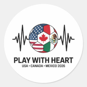 Adesivo Redondo Coração do Futebol EUA Canadá México 2026