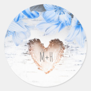 Adesivo Redondo Coração do latido de vidoeiro e casamento rústi