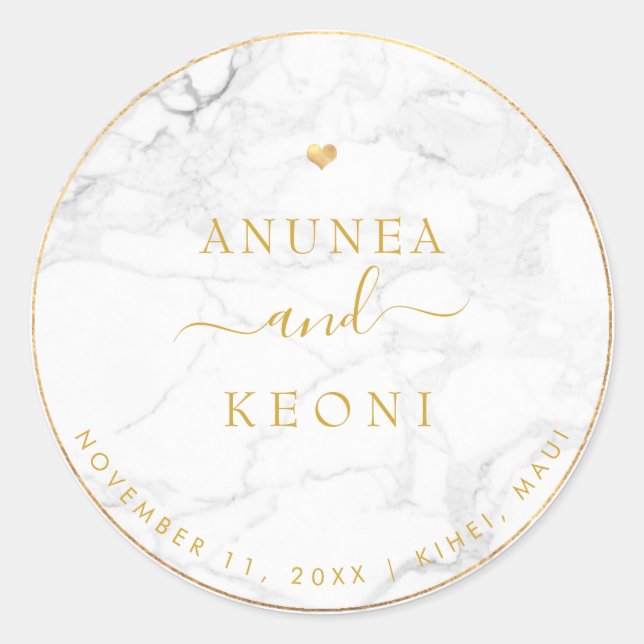 Adesivo Redondo Coração Dourada PixDezine Marble Faux (Frente)