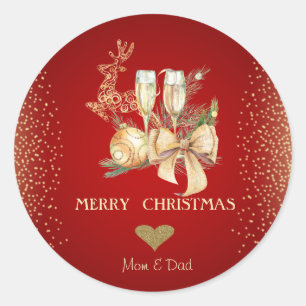 Adesivo Redondo Coração Dourado,Bola de Natal Aquarela,Rena