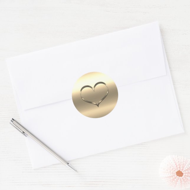 Adesivo Redondo Coração Dourado Chic (Envelope)