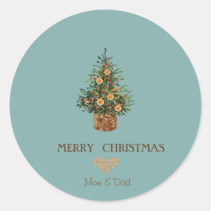 Adesivo Redondo Coração Dourado Elegante, Árvore de Natal Laran