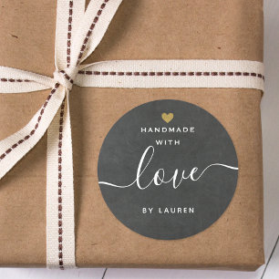 Adesivo Redondo Coração Dourado moderno feito à mão com amor por