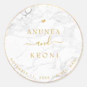 Adesivo Redondo Coração Dourado PixDezine Marble Faux