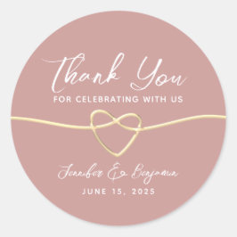 Adesivo Redondo Coração Dourado Rosa Empoeirado Agradecimento Casa