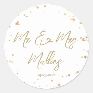Adesivo Redondo Coração Dourado “Sr & Sra” Casamento
