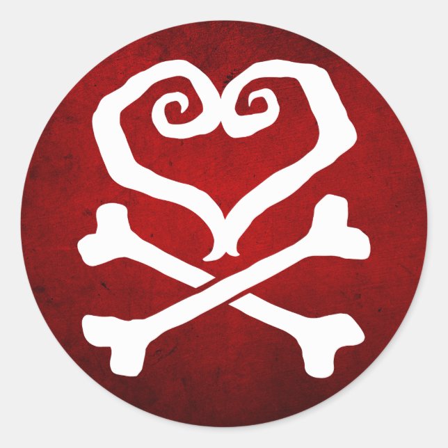 Adesivo Redondo Coração e Crossbones (Frente)