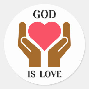 Adesivo Redondo Coração e Mãos Cristãs Deus é Amor 