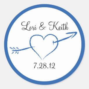 Adesivo Redondo Coração e seta azuis