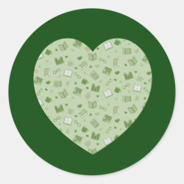 Adesivo Redondo Coração entre o Livro Verde e o Padrão de Leitura