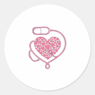 Adesivo Redondo Coração Estetoscópio Amor Médico Desenho de Camisa