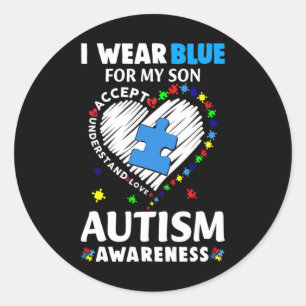 Adesivo Redondo Coração Eu Visto Azul Para O Meu Filho Autismo Mon