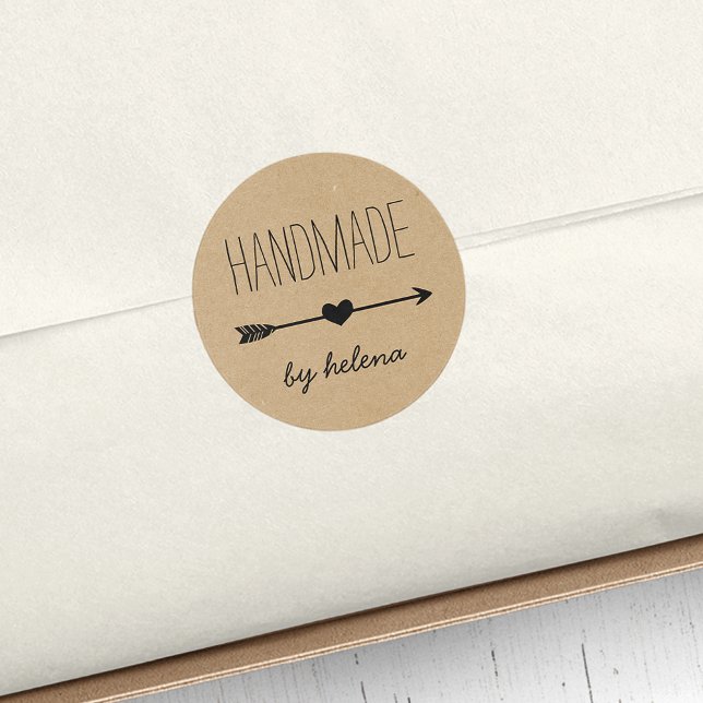 Adesivo Redondo Coração Feita à Mão | Rustic Kraft Look (Criador carregado)