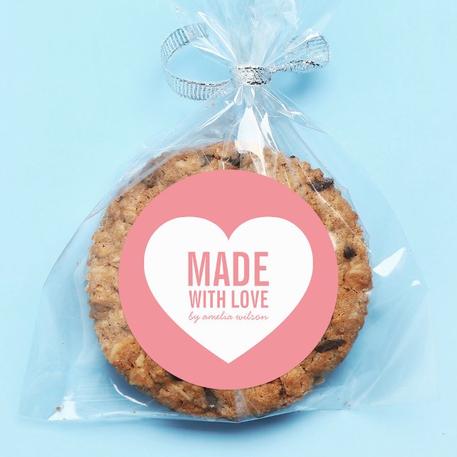 Adesivo Redondo Coração Feita com Cor Editável de Amor (Criador carregado)