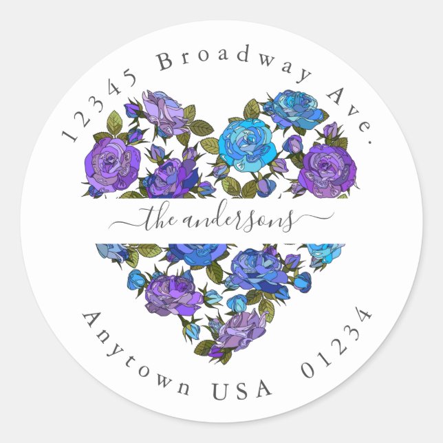 Adesivo Redondo Coração Floral Pintado; Selo do Envelope de Endere (Frente)