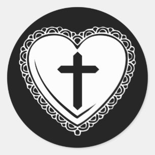 Adesivo Redondo Coração Gótico + Vinhetas Cruzadas (Preto + Branco