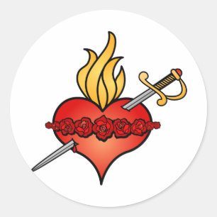 Adesivo Redondo Coração imaculado do ícone de Mary