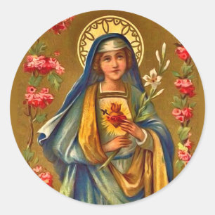 Adesivo Redondo Coração imaculado & doloroso do vintage de Mary