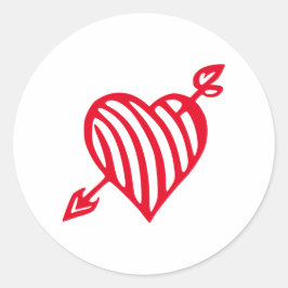 Adesivo Redondo Coração Listrado Desenhado à Mão com Design de Fle