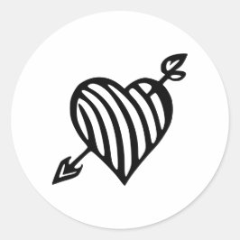 Adesivo Redondo Coração Listrado Desenhado à Mão com Design de Fle