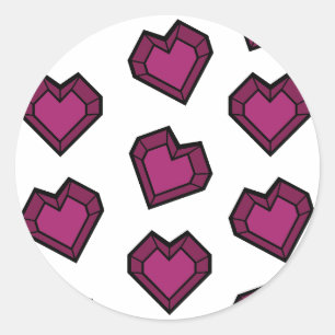 Adesivo Redondo Coração Magenta Escuro Cor-de-Rosa Gemstone Cuta