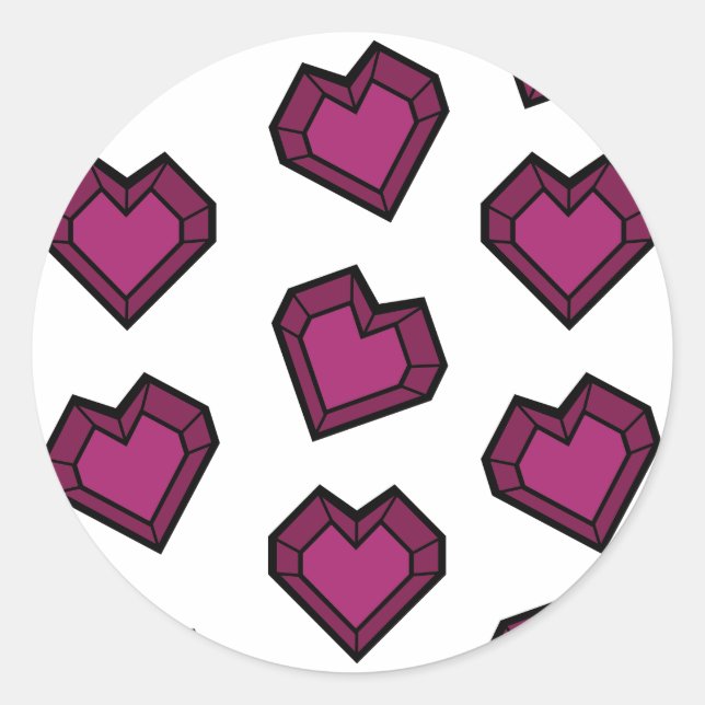 Adesivo Redondo Coração Magenta Escuro Cor-de-Rosa Gemstone Cuta (Frente)