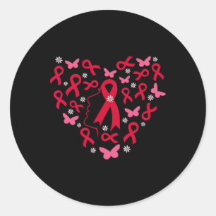 Adesivo Redondo Coração Mulher Apoio Sangue Guerreiro Câncer Fita