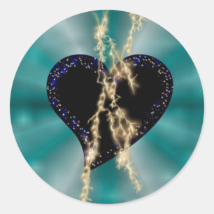 Adesivo Redondo Coração Negro com Flasch e Estrelas no Arco-íris