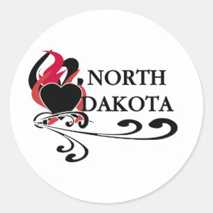 Adesivo Redondo Coração North Dakota do fogo