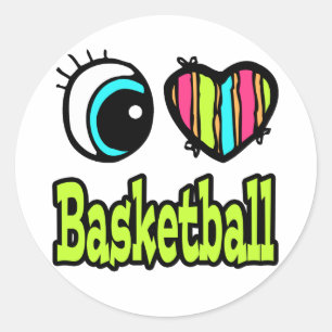 Adesivo Redondo Coração Olho Brilhante Eu Adoro Basquete