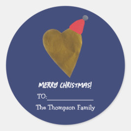 Adesivo Redondo Coração Ouro moderno com azul escuro de Natal