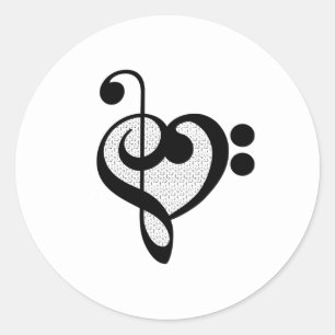 Adesivo Redondo Coração Padrão de Nota Musical