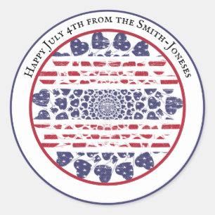 Adesivo Redondo Coração Patriótico Psicodélico Americano Tie D