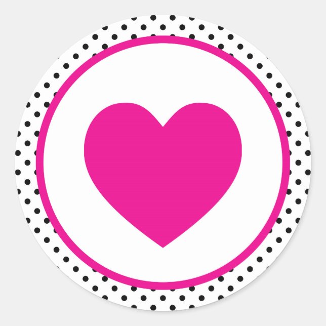 Adesivo Redondo Coração Polkadot Rosa (Frente)