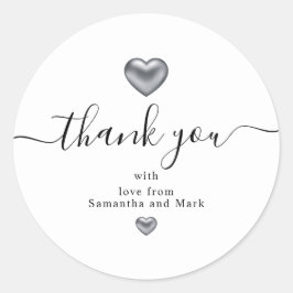 Adesivo Redondo Coração prateado de casamento branco moderno simpl