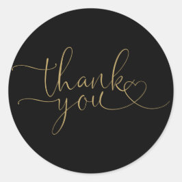 Adesivo Redondo Coração Preto e Dourado Escrito Obrigado